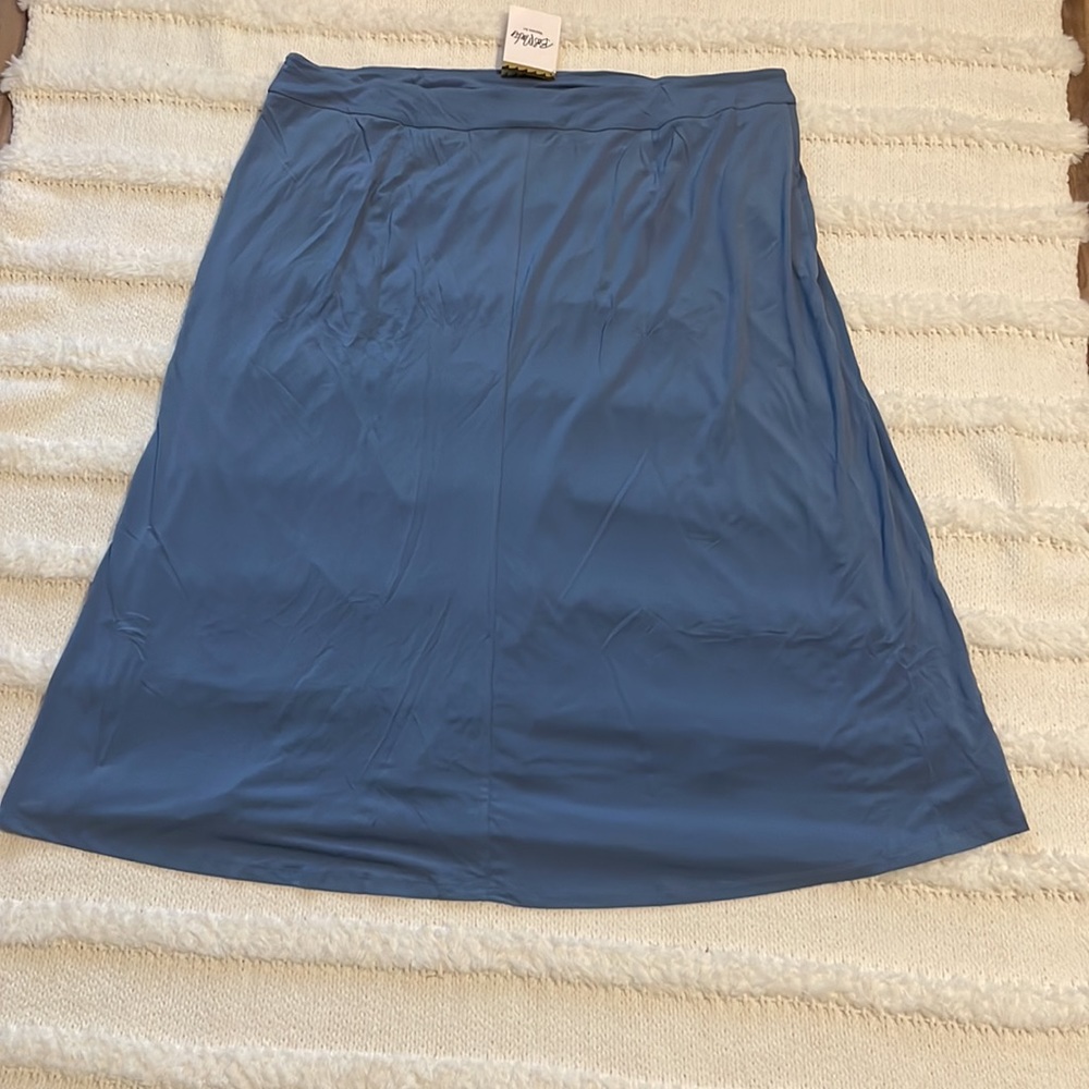 Bob Mackie wearable art maxi skirt stretch knit chambray smokey blue lined 3X - Picture 11 of 11
